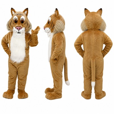 Bobcat Mascot Costume in Tan with Tufted Ears and White Belly Adult