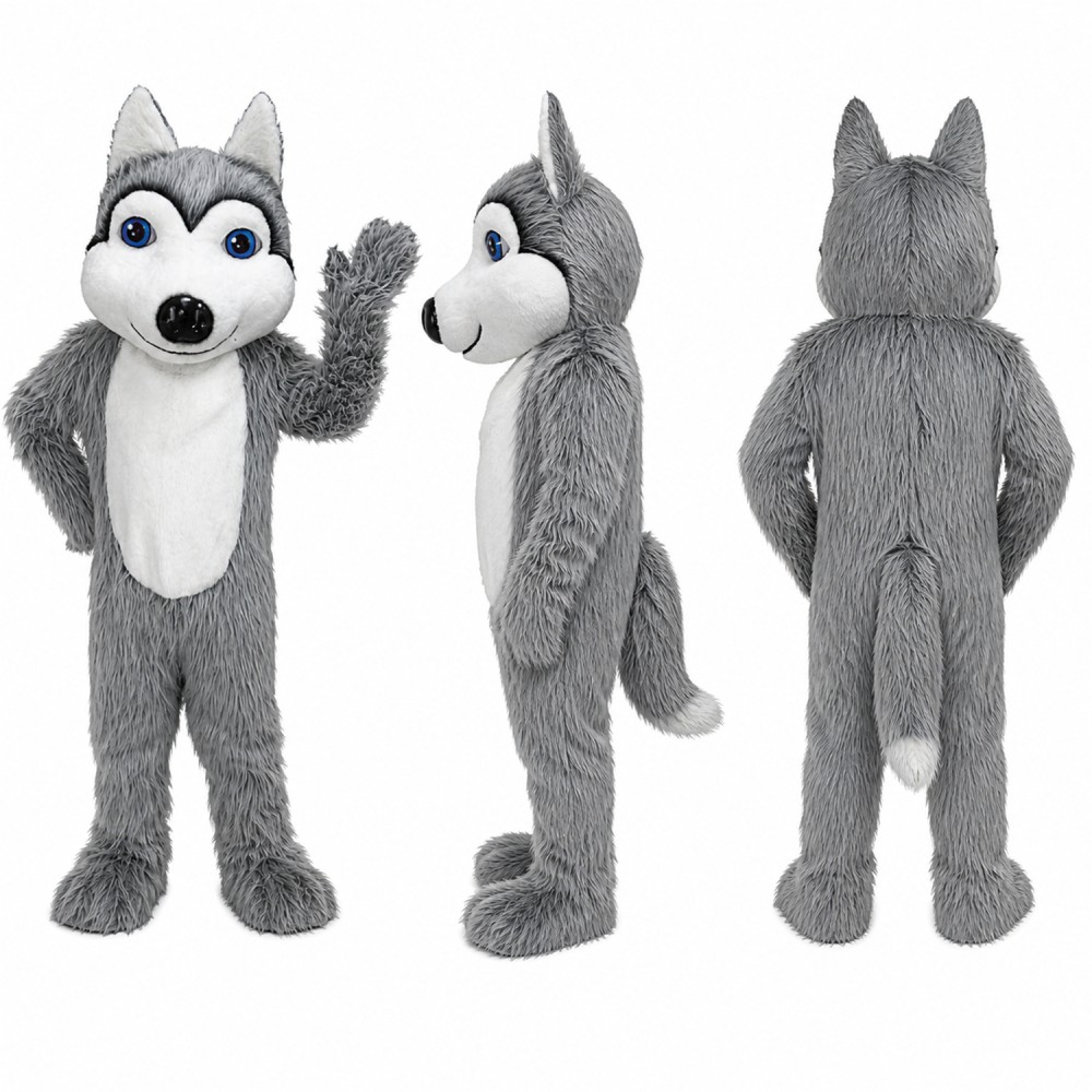 Wolf Mascot Costume in Gray and White with Black Nose Adult Wolf Mascot Costume in Gray and White with Black Nose Adult