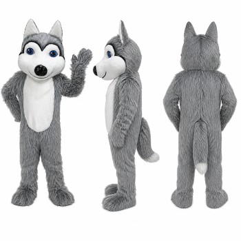 Wolf Mascot Costume in Gray and White with Black Nose Adult