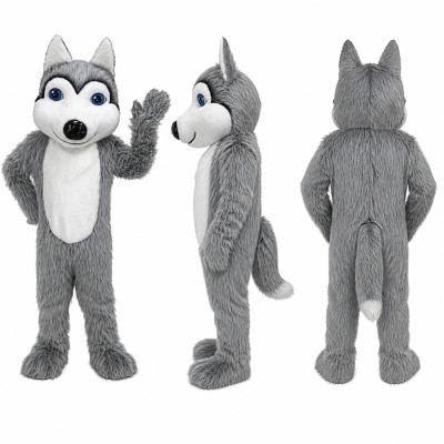 Wolf Mascot Costume in Gray and White with Black Nose Adult