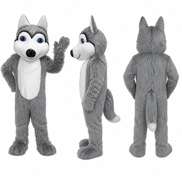 Wolf Mascot Costume in Gray and White with Black Nose Adult