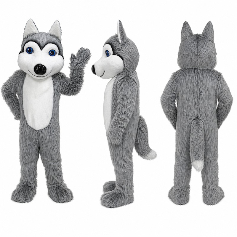 Wolf Mascot Costume in Gray and White with Black Nose Adult