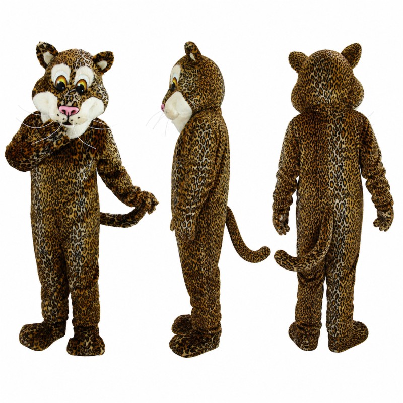 Leopard Mascot Costume in Golden Brown with Black Spots Adult