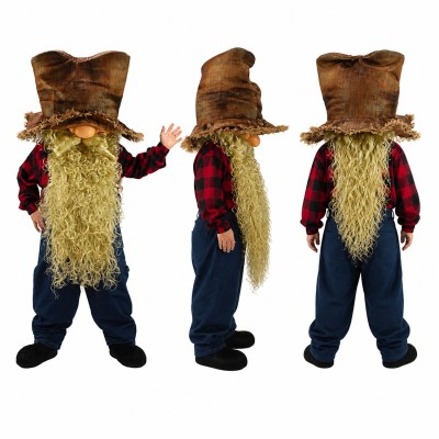 Scarecrow Mascot Costume with Oversized Brown Hat and Straw Beard Adult