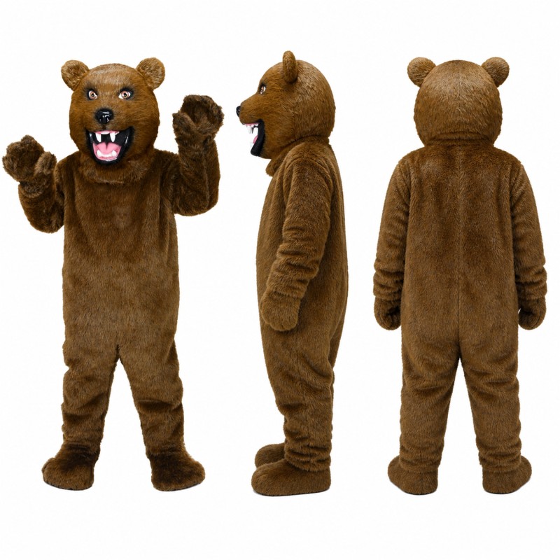 Brown Bear Mascot Costume with Open Mouth Adult
