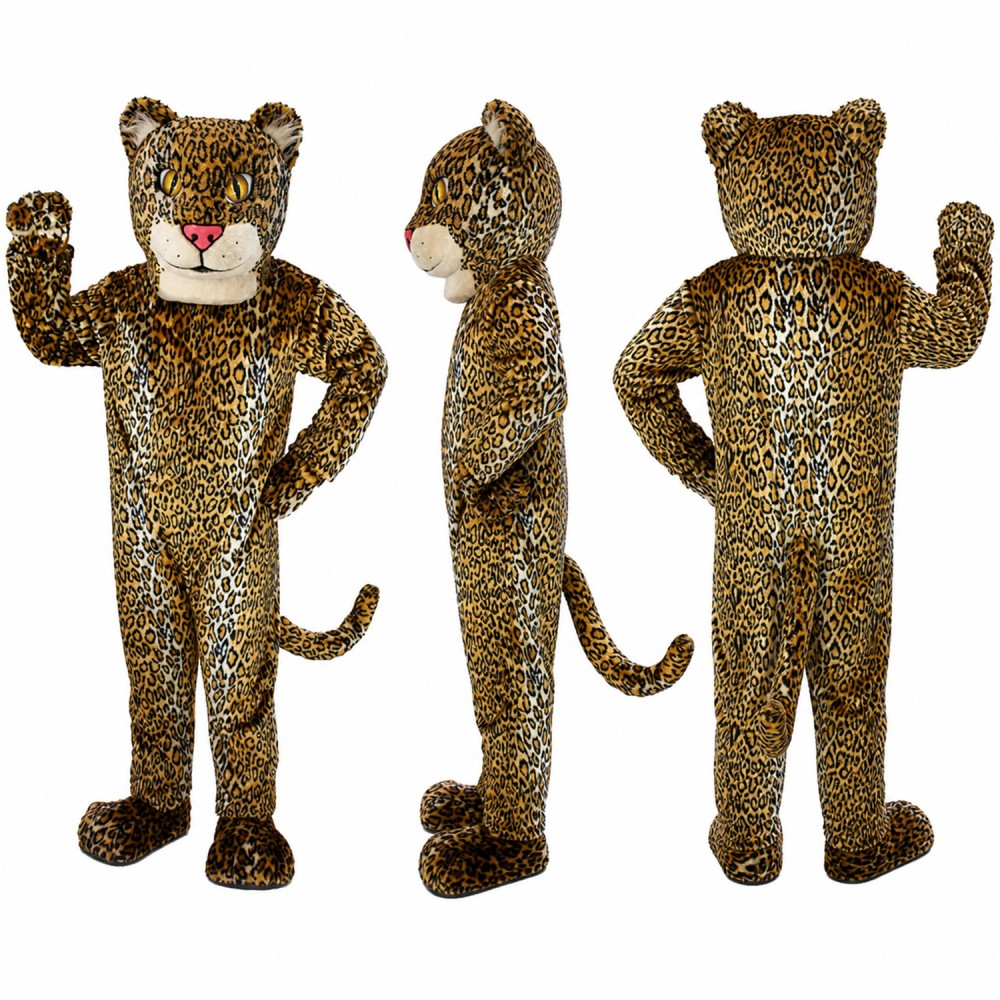 Leopard Mascot Costume in Golden Brown with Black Spots Adult