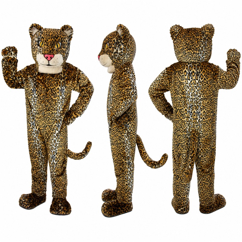 Leopard Mascot Costume in Golden Brown with Black Spots Adult
