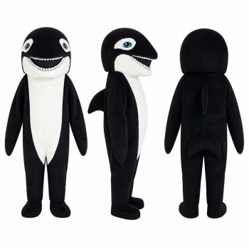 Killer Whale Mascot Costume in Black and White with Wide Smile Adult