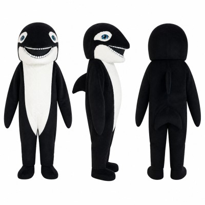Killer Whale Mascot Costume in Black and White with Wide Smile Adult