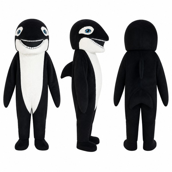 Killer Whale Mascot Costume in Black and White with Wide Smile Adult