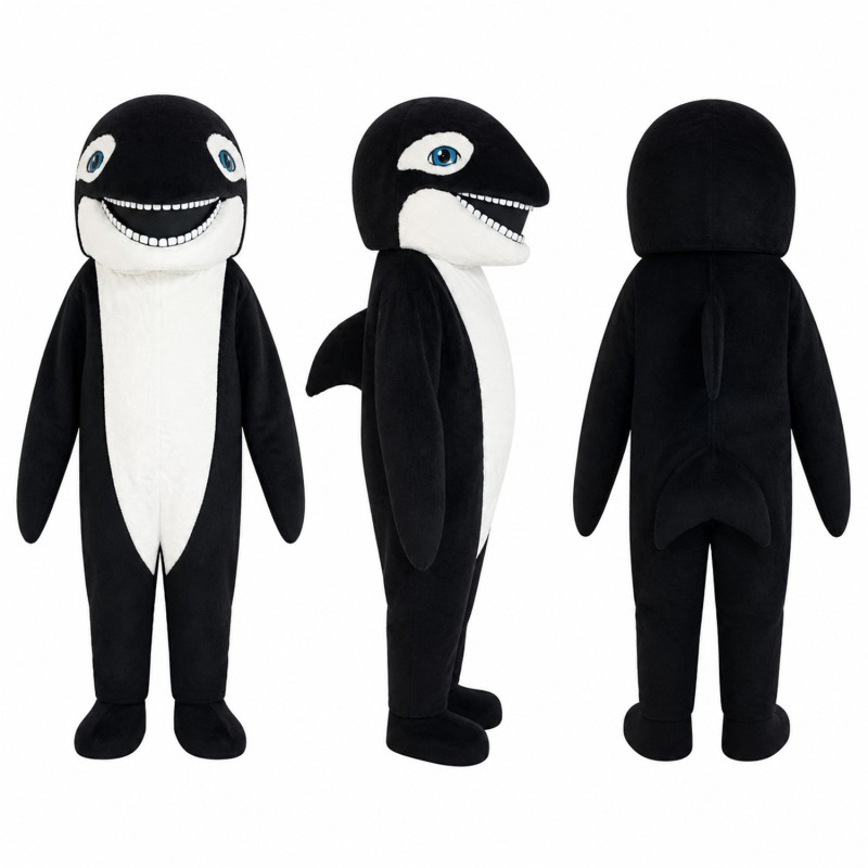 Killer Whale Mascot Costume in Black and White with Wide Smile Adult