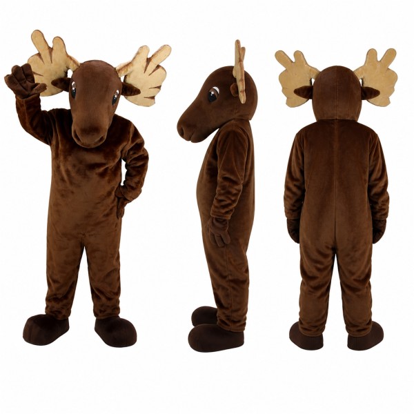 Moose Mascot Costume in Dark Brown with Tan Antlers Adult