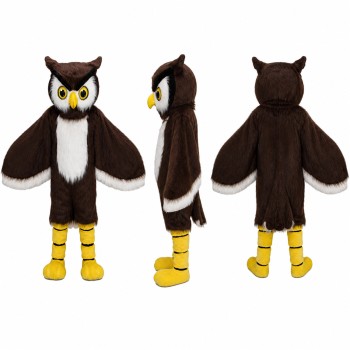 Owl Mascot Costume in Brown with Yellow Eyes Adult