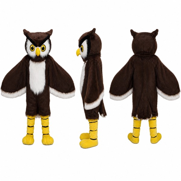 Owl Mascot Costume in Brown with Yellow Eyes Adult
