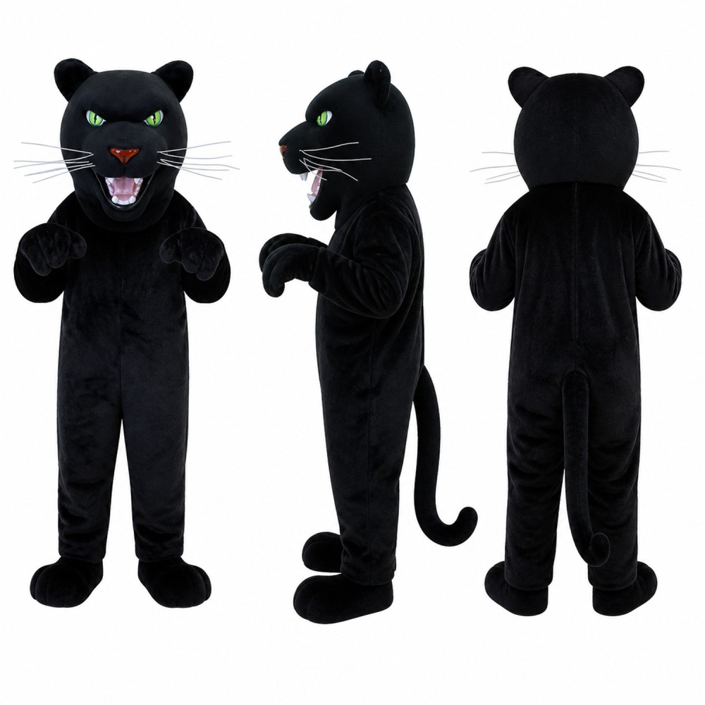 Panther Mascot Costume in Black with Green Eyes Adult