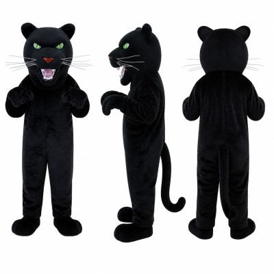 Panther Mascot Costume in Black with Green Eyes Adult