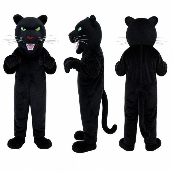 Panther Mascot Costume in Black with Green Eyes Adult