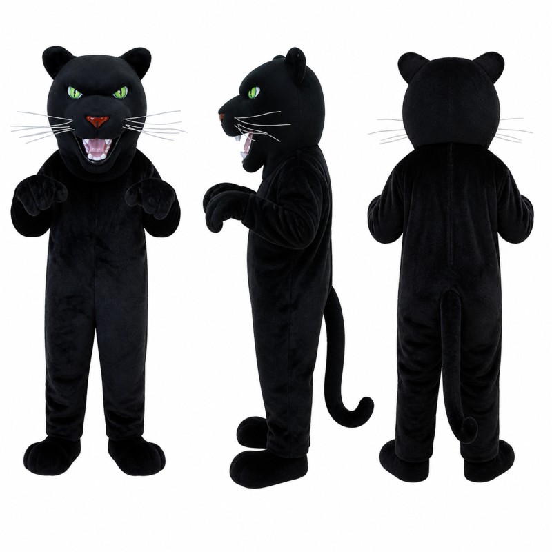 Panther Mascot Costume in Black with Green Eyes Adult