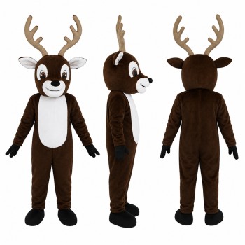 Reindeer Mascot Costume in Dark Brown with White Belly Adult