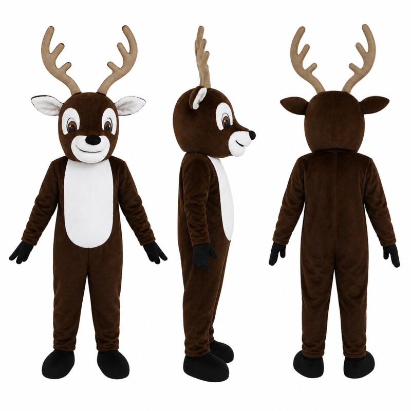 Reindeer Mascot Costume in Dark Brown with White Belly Adult