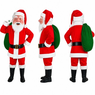 Santa Claus Mascot Costume in Red with Green Gift Sack Adult