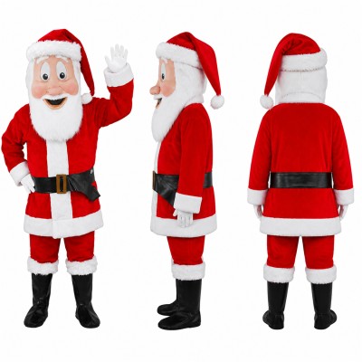 Santa Claus Mascot Costume in Red with White Beard Adult