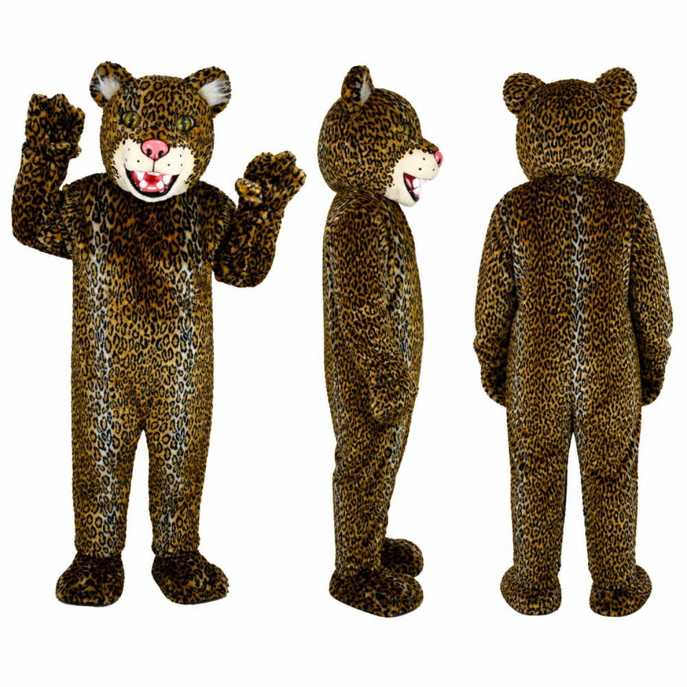 Leopard Mascot Costume in Golden Brown with Black Spots Adult