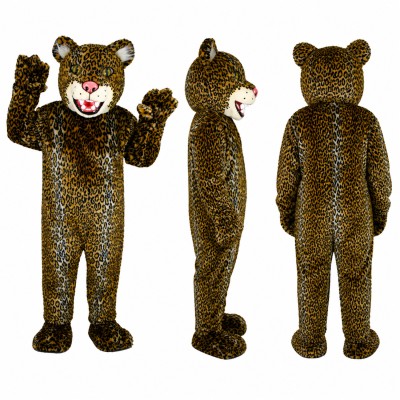 Leopard Mascot Costume in Golden Brown with Black Spots Adult