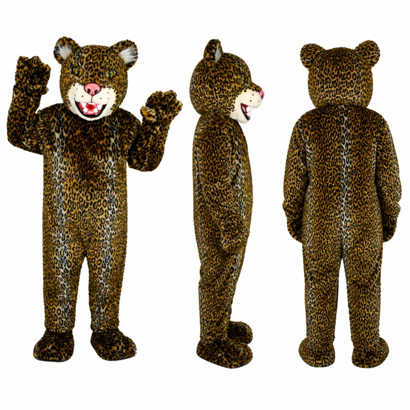 Leopard Mascot Costume in Golden Brown with Black Spots Adult
