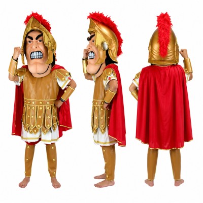 Roman Soldier Mascot Costume in Gold Armor with Red Cape Adult