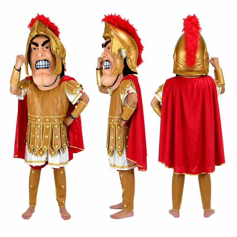 Roman Soldier Mascot Costume in Gold Armor with Red Cape Adult