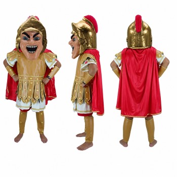 Roman Soldier Mascot Costume in Gold Armor with Red Cape Adult