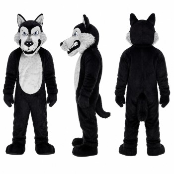Wolf Mascot Costume in Black and Gray with White Belly Adult