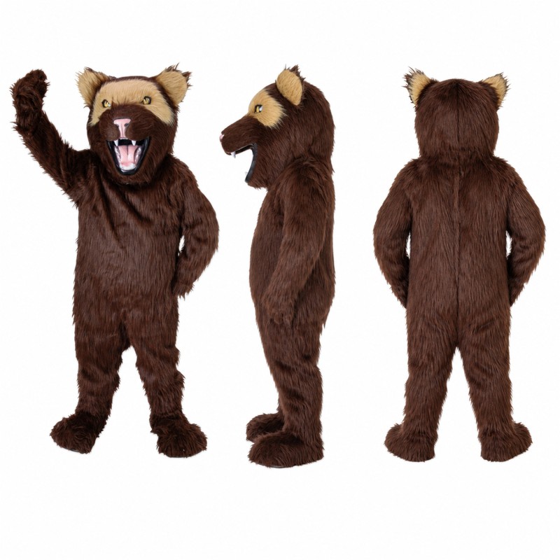 Brown Mountain Cougar Mascot Costume with Open Mouth Adult