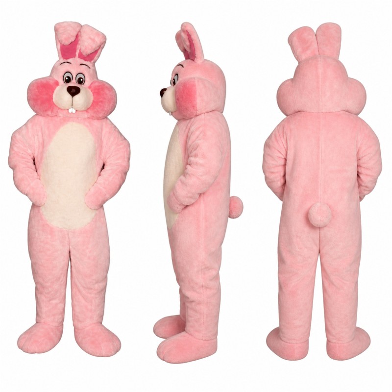 Rabbit Mascot Costume in Pink with Cream Belly Adult