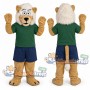 Beige Lion Mascot Costume with Green Shirt and Navy Shorts