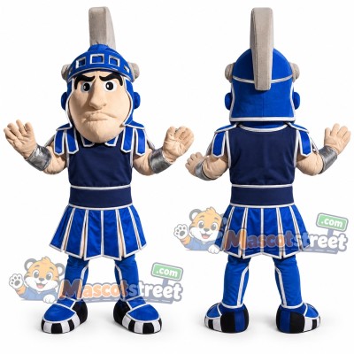 Blue Knight Mascot Costume with Silver Helmet Crest Blue Knight Mascot Costume with Silver Helmet Crest
