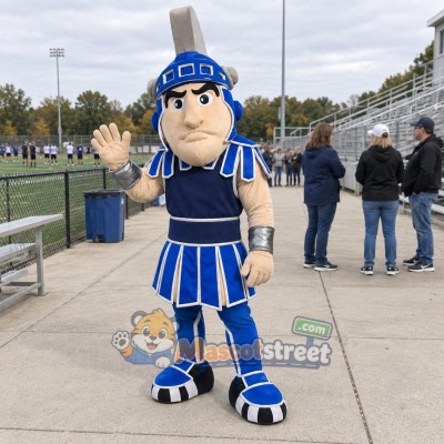 Blue Knight Mascot Costume with Silver Helmet Crest Blue Knight Mascot Costume with Silver Helmet Crest