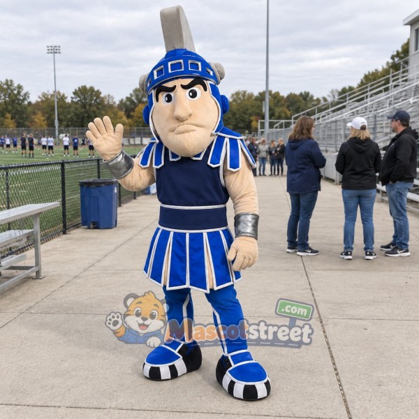Blue Knight Mascot Costume with Silver Helmet Crest