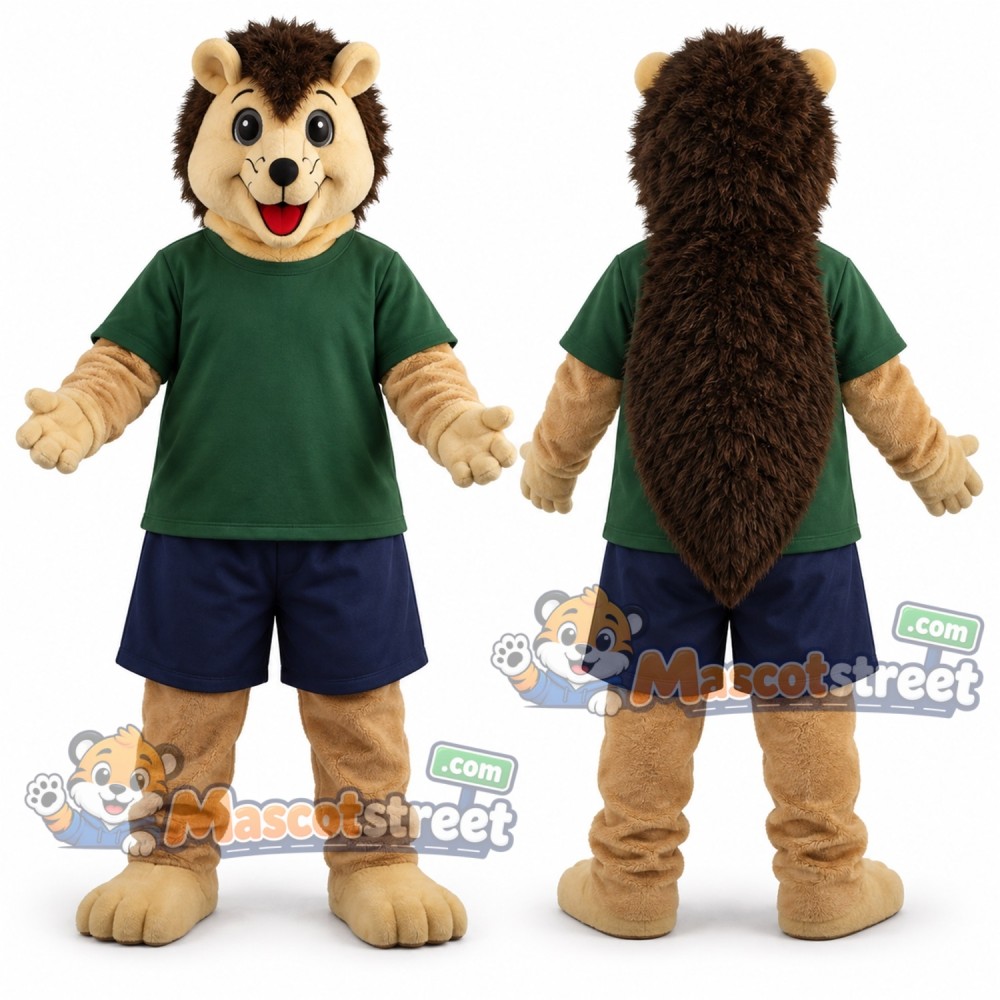 Brown Hedgehog Mascot Costume with Green Shirt Brown Hedgehog Mascot Costume with Green Shirt