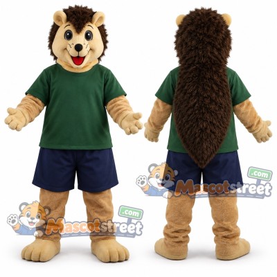 Brown Hedgehog Mascot Costume with Green Shirt Brown Hedgehog Mascot Costume with Green Shirt