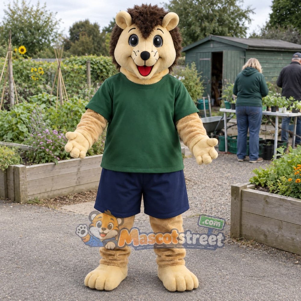 Brown Hedgehog Mascot Costume with Green Shirt Brown Hedgehog Mascot Costume with Green Shirt
