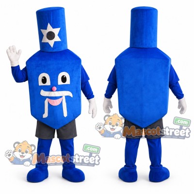 Blue Dreidel Mascot Costume with Star of David Blue Dreidel Mascot Costume with Star of David