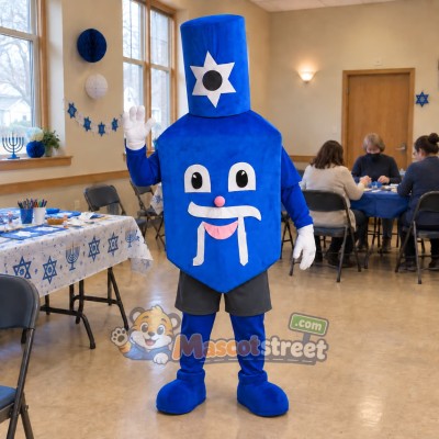 Blue Dreidel Mascot Costume with Star of David Blue Dreidel Mascot Costume with Star of David