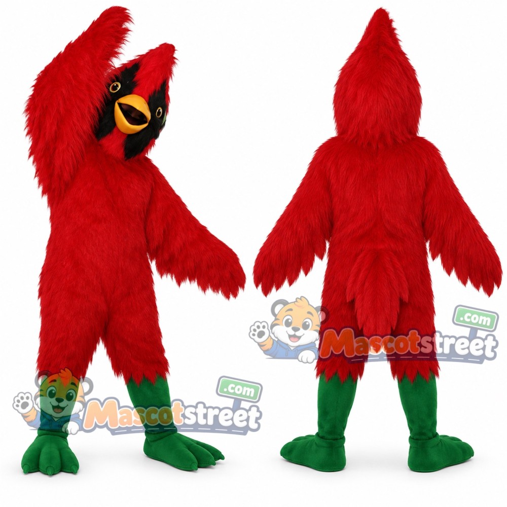 Red Cardinal Bird Mascot Costume with Yellow Beak and Green Feet Red Cardinal Bird Mascot Costume with Yellow Beak and Green Feet