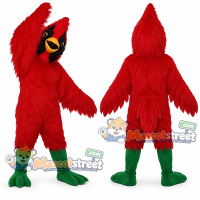 Red Cardinal Bird Mascot Costume with Yellow Beak and Green Feet Red Cardinal Bird Mascot Costume with Yellow Beak and Green Feet