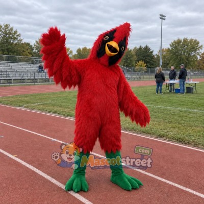 Red Cardinal Bird Mascot Costume with Yellow Beak and Green Feet Red Cardinal Bird Mascot Costume with Yellow Beak and Green Feet