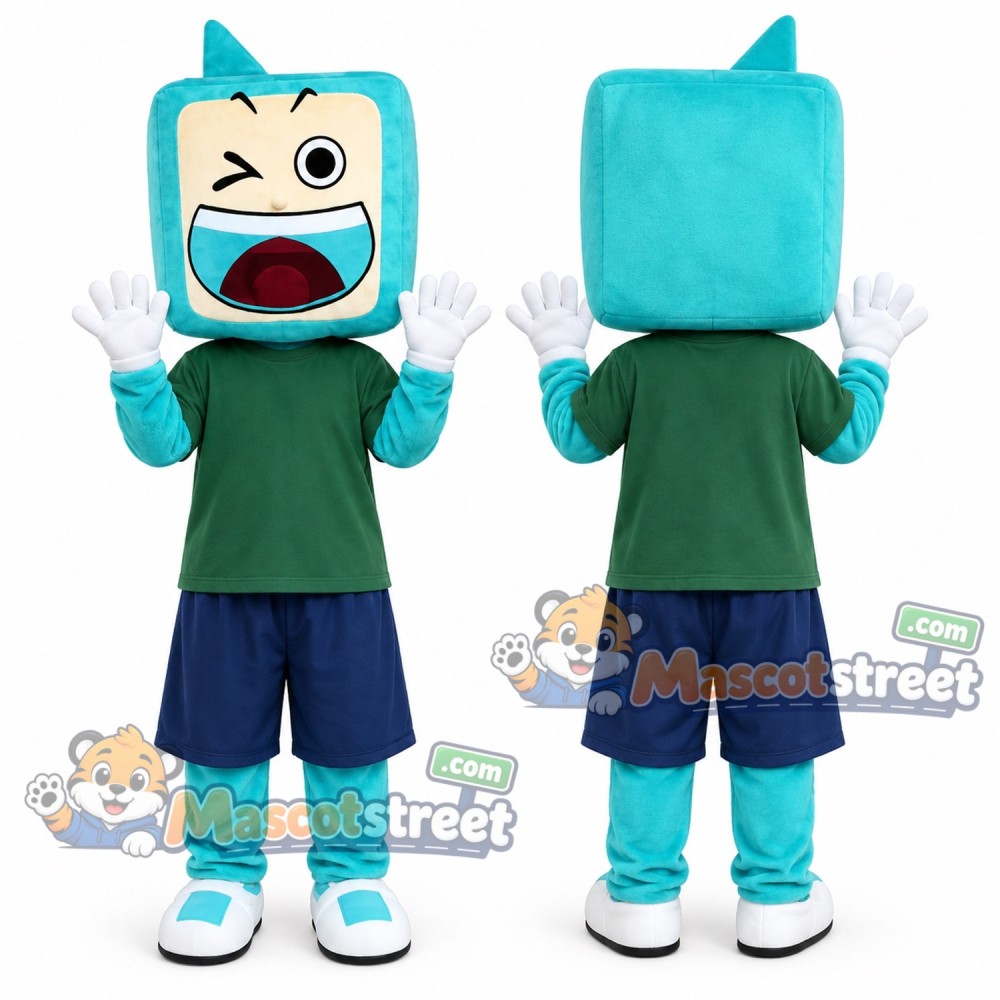 Turquoise TV Mascot Costume with Green Shirt