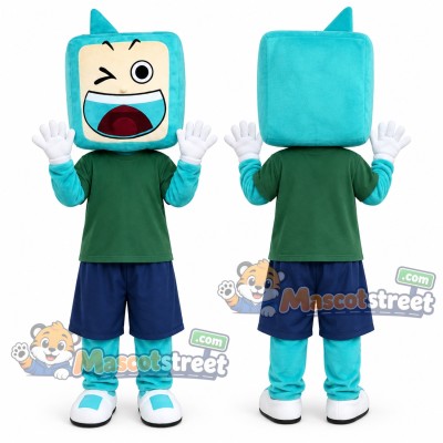 Turquoise TV Mascot Costume with Green Shirt