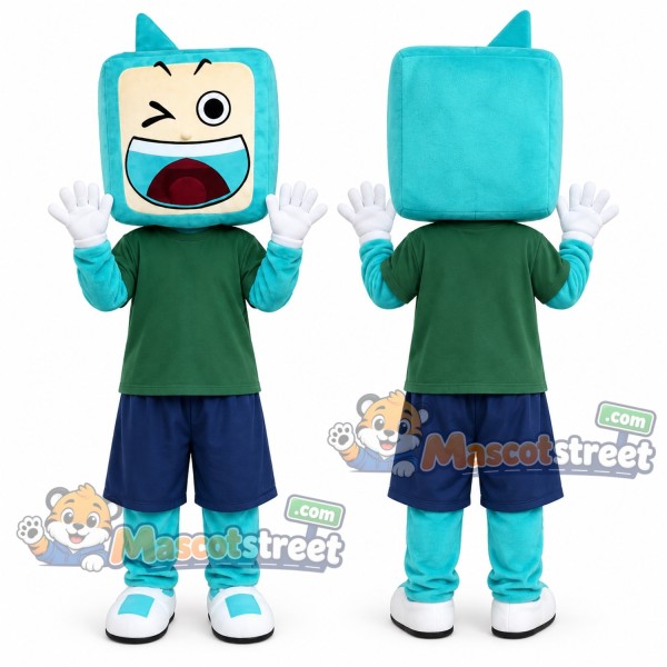 Turquoise TV Mascot Costume with Green Shirt